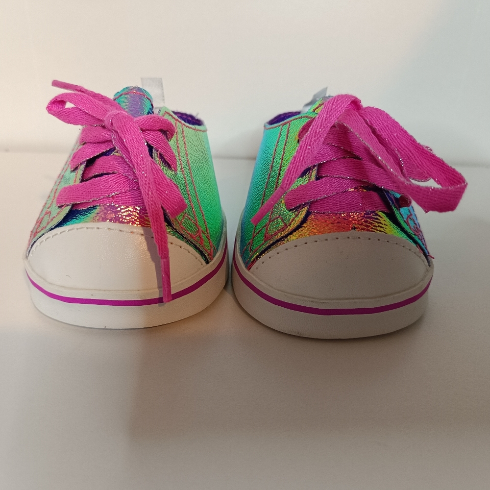 Build A Bear Metallic Low Top Shoes Tennis Sneakers Purple Pink Lace Up Plush